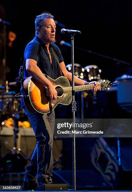 Bruce Springsteen during a sound-check ahead of the first show of his Wrecking Ball Tour at Brisbane Entertainment Centre on March 14, 2013 in...