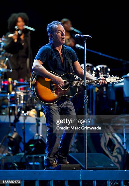 Bruce Springsteen during a sound-check ahead of the first show of his Wrecking Ball Tour at Brisbane Entertainment Centre on March 14, 2013 in...