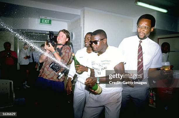 Richie Richardson of the West Indies celebrates after the Fifth Test match against Australia at the W.A.C.A. Ground in Perth, Australia. The West...