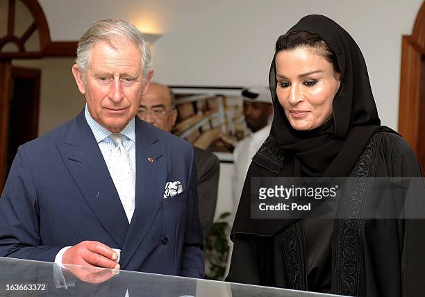 Prince Charles, Prince of Wales attends a a meeting at the foundations HQ with Sheikha Mozah, leader of the Qatar Foundation on fourth day of a tour...