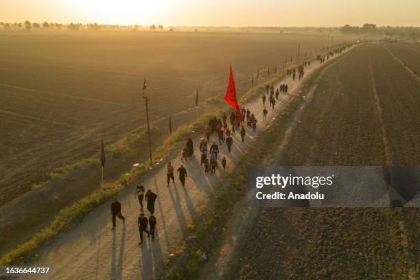 Pilgrims coming from different cities march during Arba'een walk to mark the 40th day after Ashura, commemorating the seventh century killing of...