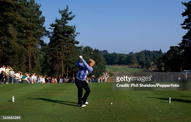 Jack Nicklaus of the United States tees off during the Suntory World Match Play Championship held at the Wentworth Golf Club in Virginia Water,...