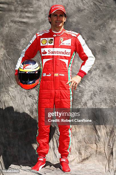 Ferrari reserve driver Pedro de la Rosa poses for photographers at the drivers official portrait session during previews to the Australian Formula...