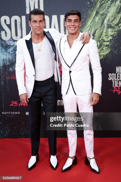 Actors Mario Casas and Oscar Casas attend the film premiere of "Mi Soledad Tiene Alas" at Kinepolis Cinema on August 24, 2023 in Madrid, Spain.