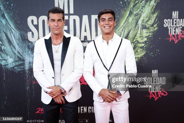 Actors Mario Casas and Oscar Casas attend the film premiere of "Mi Soledad Tiene Alas" at Kinepolis Cinema on August 24, 2023 in Madrid, Spain.