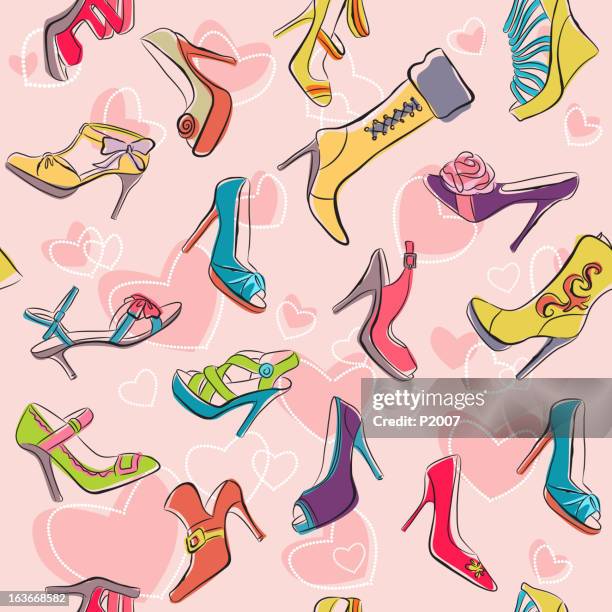 nahtlose "ich liebe schuhe" muster - pump - dress shoe stock-grafiken, -clipart, -cartoons und -symbole