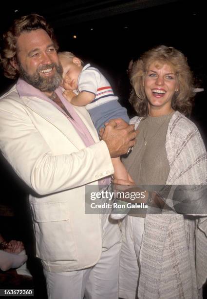 Actor Dan Haggerty, wife Samantha and son Dylan on March 21, 1985 sighting at the Beverly Hills Hotel in Beverly Hills, California.