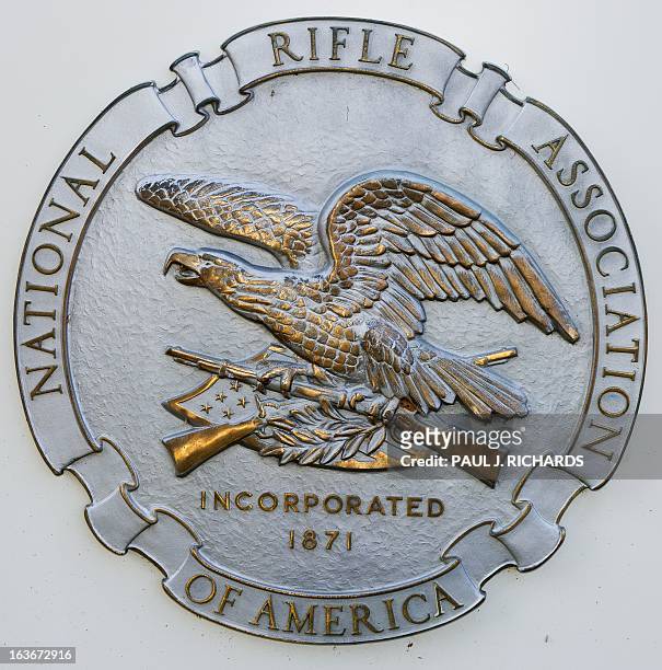 The National Rifle Association seal is seen at their headquarters March 14 in Fairfax, Virginia. AFP Photo/Paul J. Richards / AFP PHOTO / Paul J....