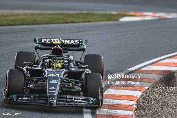 Lewis Hamilton of Great Britain driving the racing car no 44 a W14 of Mercedes AMG Petronas F1 Team on track during the Dutch GP Formula 1 World...