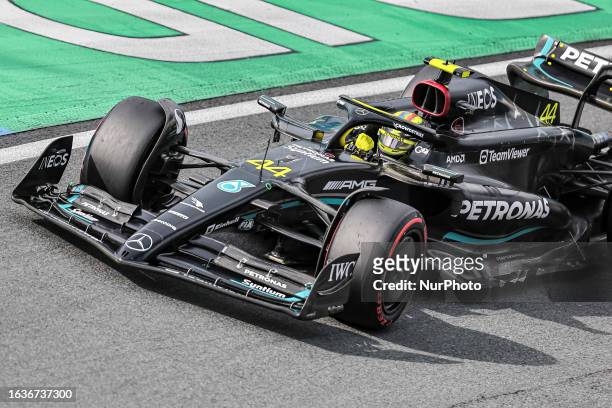 Lewis Hamilton of Great Britain driving the racing car no 44 a W14 of Mercedes AMG Petronas F1 Team on track during the Dutch GP Formula 1 World...