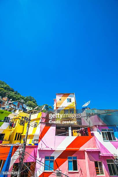 colorful favela buildings. - rio de janeiro buildings stock pictures, royalty-free photos & images