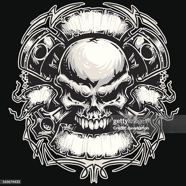 pistons, skull and banners motorhead series - pinstripe stock illustrations