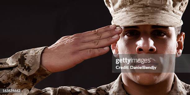 us-marines porträt - salutieren stock-fotos und bilder