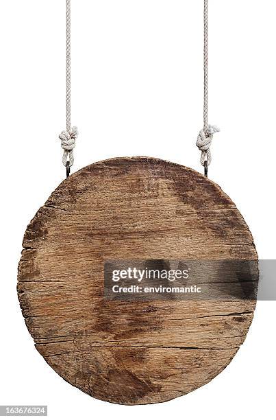 old weathered wood signboard. - hanging rope object stock pictures, royalty-free photos & images