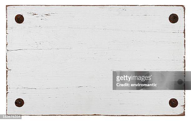 white grunge wood board with four bolts. - sign stock pictures, royalty-free photos & images