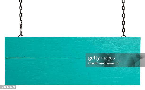 old weathered turquoise wood signboard. - hanging sign stock pictures, royalty-free photos & images