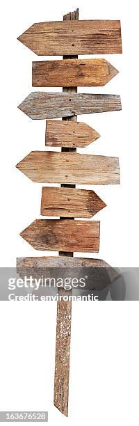 old weathered wood sign boards. - directional signs stock pictures, royalty-free photos & images