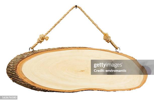 trunk cross section wood signboard. - hanging board stock pictures, royalty-free photos & images