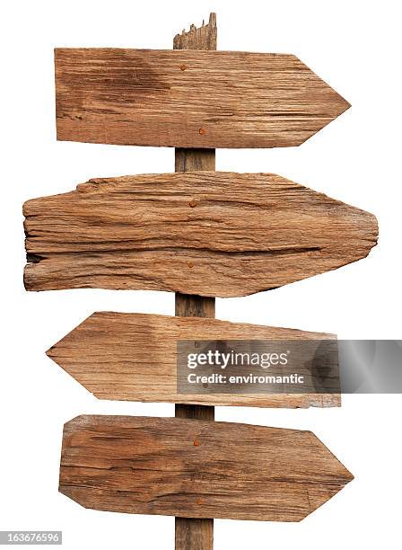 old weathered wood sign boards. - wegwijzer stockfoto's en -beelden