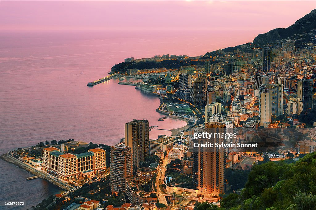 Monaco, aerial view at dusk