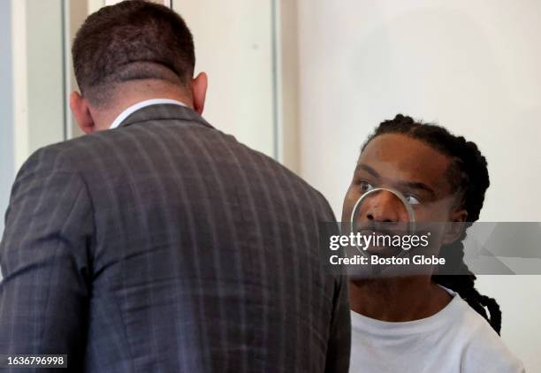 Boston, MA Gerald Vick, right, was arraigned for the J'ouvert celebration shootings in the Dorchester Division of Boston Municipal Court.