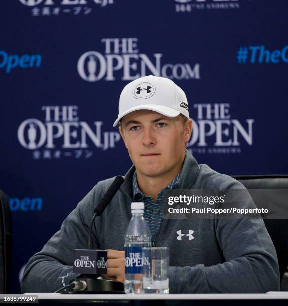 Jordan Spieth of the United States during a press conference on the final practice day before the 144th Open Championship at the Old Course at St...