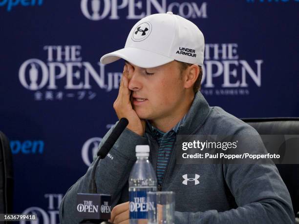 Jordan Spieth of the United States during a press conference on the final practice day before the 144th Open Championship at the Old Course at St...