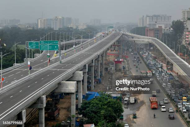 General view of the first Elevated Expressway in Dhaka, Bangladesh, on August 31, 2023.The authority said , Dhaka Elevated Expressway will inaugurate...