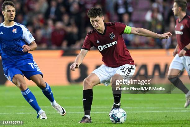 Ladislav Krejci of Sparta Praha controls the ball during the UEFA Europa League Play Off Round Second Leg match between Sparta Praha and Dinamo...