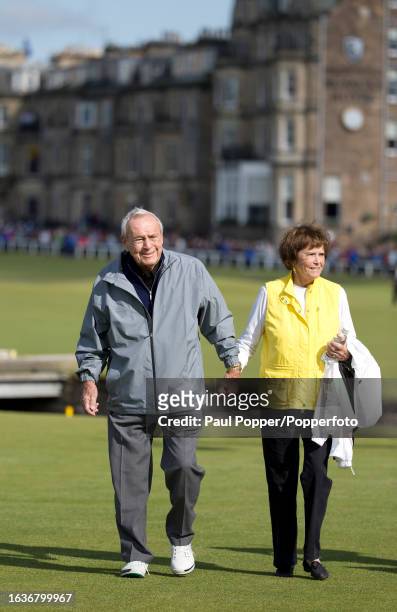 Arnold Palmer of the United States with his wife Kathleen Gawthrop during the Champion Golfers' Challenge the day before the 144th Open Championship...
