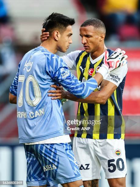 Fenerbahce goalkeeper Irfan Can Egribayat, Rodrigo Becao of Fenerbahce during the UEFA Conference League play-offs match between FC Twente and...