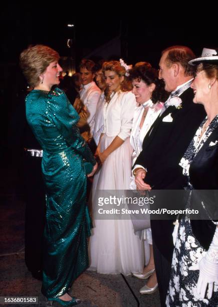 Princess Diana greeting actors including Trevor Eve, Stephen Rea, Natasha Richardson and Angela Richards and Ronald Fraser while attending a charity...