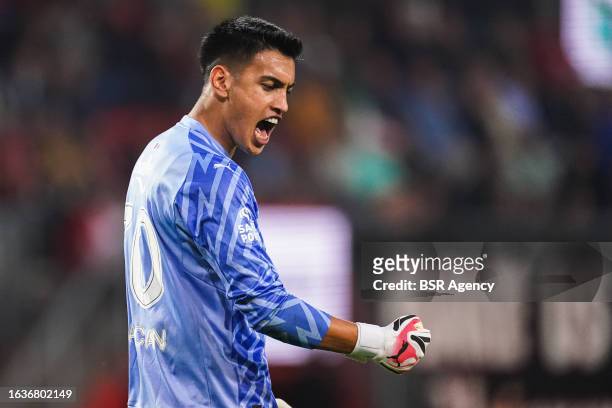 Goalkeeper Irfan Can Egribayat of Fenerbahce celebrating during the UEFA Europa Conference League Play-Off Leg Two match between FC Twente and...