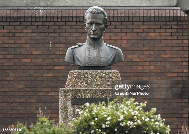 Roman Shukhevych controversial sculpture located near the Ukrainian Youth Association in Edmonton, on August 23 in Edmonton, Alberta, Canada. Roman...