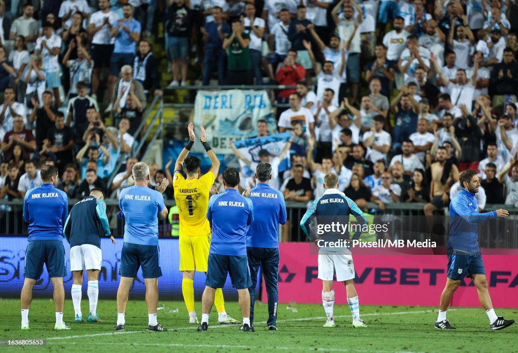 Players of HNK Rijeka acknowledge the fans after the UEFA Europa