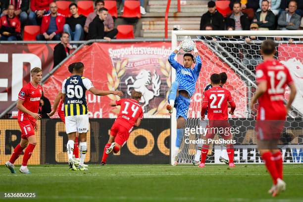 Stadium Grolsch Veste, , season 2023 / 2024 , Conference League Football. Fenerbahce goalkeeper Irfan Can Egribayat saves - Photo by Icon sport...