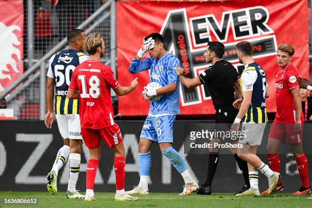 Stadium Grolsch Veste, , season 2023 / 2024 , Conference League Football. Fenerbahce goalkeeper Irfan Can Egribayat injury - Photo by Icon sport...