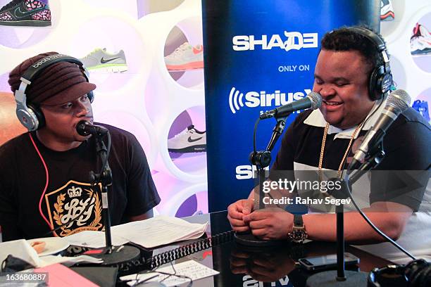 Fred the Godson visits Sway's broadcast of Shade 45 on SiriusXM at Nice Kicks on March 14, 2013 in Austin, Texas.