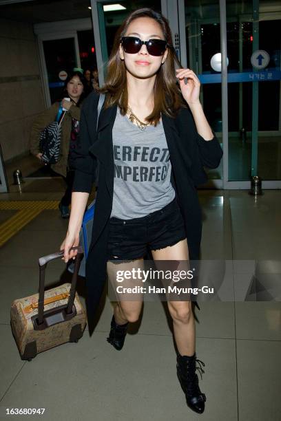 Fei of girl group Miss A is seen on departure to Thailand at Incheon International Airport on March 14, 2013 in Incheon, South Korea.