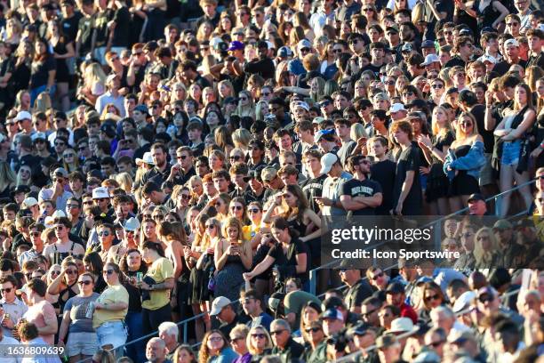 Wake Forest Demon Deacons fans watch from the stands during a football game against the Elon Phoenix at Allegacy Federal Credit Union Stadium in...