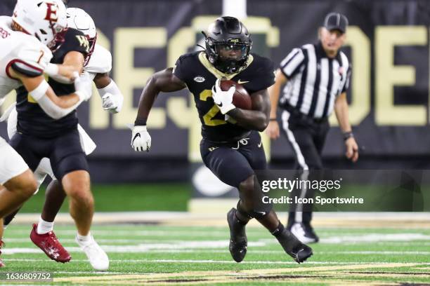 Demond Claiborne of the Wake Forest Demon Deacons runs the ball during a football game against the Elon Phoenix at Allegacy Federal Credit Union...