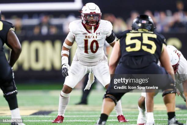 Nick Veloz of the Elon Phoenix reads the backfield during a football game against the Wake Forest Demon Deacons at Allegacy Federal Credit Union...