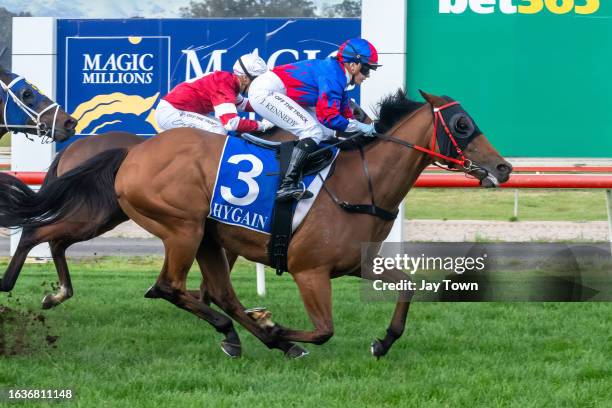 Just Jake ridden by Jaylah Kennedy wins the Seymour Football Netball Club ?Good luck in the Finals' Handicap at Seymour Racecourse on September 01,...