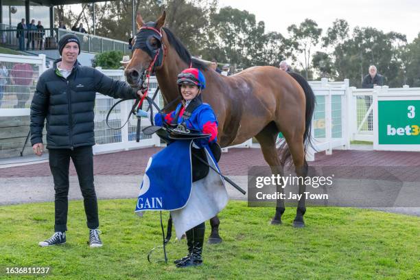 Just Jake in the Mounting Yard with Jaylah Kennedy after winning the Seymour Football Netball Club ?Good luck in the Finals' Handicap at Seymour...