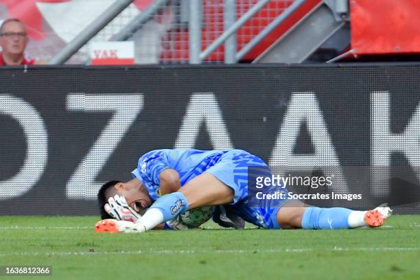 Irfan Can Egribayat of Fenerbahce injury during the EURO match between Fc Twente v Fenerbahce at the De Grolsch Veste on August 31, 2023 in Enschede...