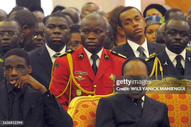 Omar Bongo Ondimba, Gabon's President and General Brice Oligui Nguema attend the funeral of Gabon's first lady, Edith Lucie Bongo, in the...