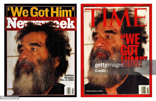 This 15 December 2003 combo photo shows the latest covers of Newsweek and Time magazines, both featuring former Iraqi leader Saddam Hussein after his...