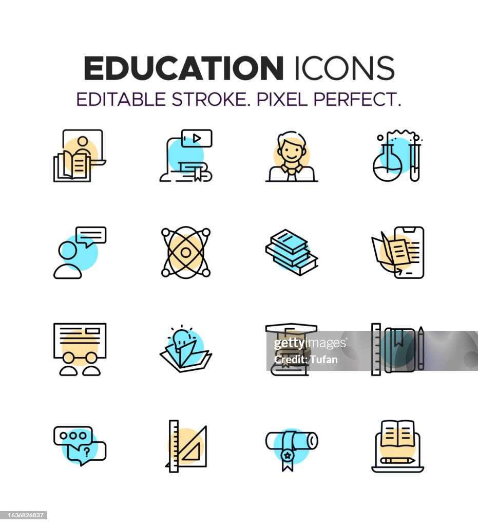 Education Icon Set - Learning, School, University, Books, Online Courses, Graduation Symbols