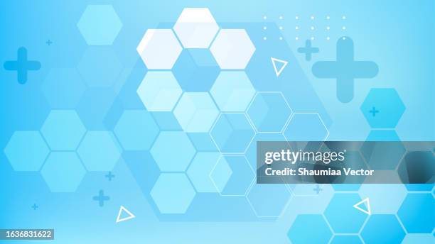 modern medical abstract background with cross shape, pulse, hexagons and molecular pattern. concepts and ideas for healthcare technology, innovation medicine, health, science and research design - circular hospital infographic stock illustrations