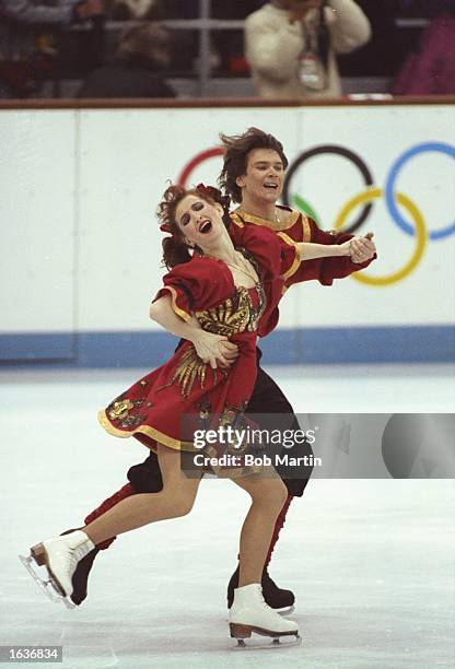 Marina Klimova and Sergei Ponomarenko both of the Eastern Unified Nations in action during the Original Dance section of the Ice Dancing event at the...